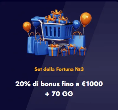 Set della fortuna n3 20 percento fino a 1000 euro 70 giri gratis